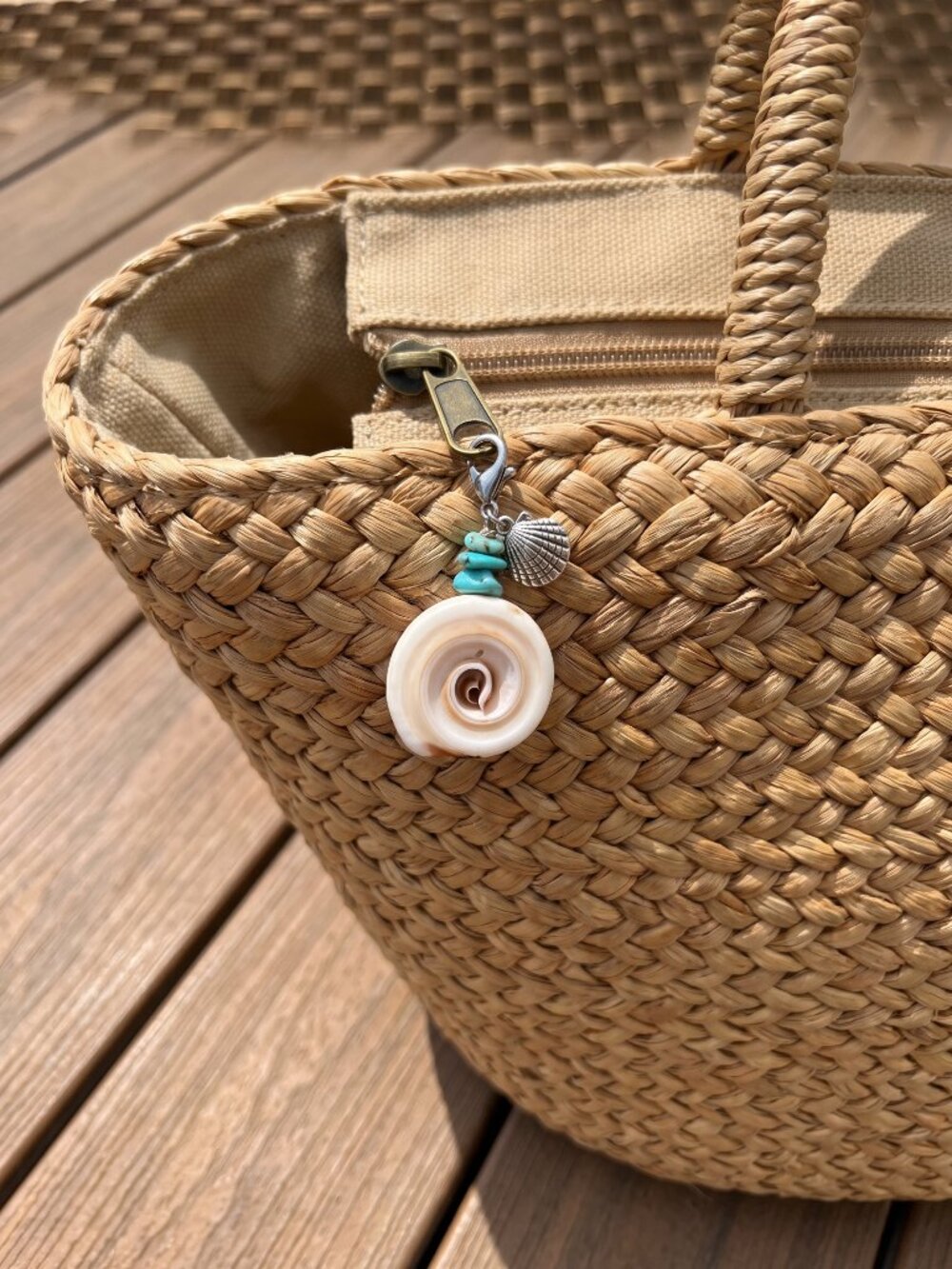 Coastal Shell & Turquoise Zipper Pull Charm | Handcrafted Bag Accessory